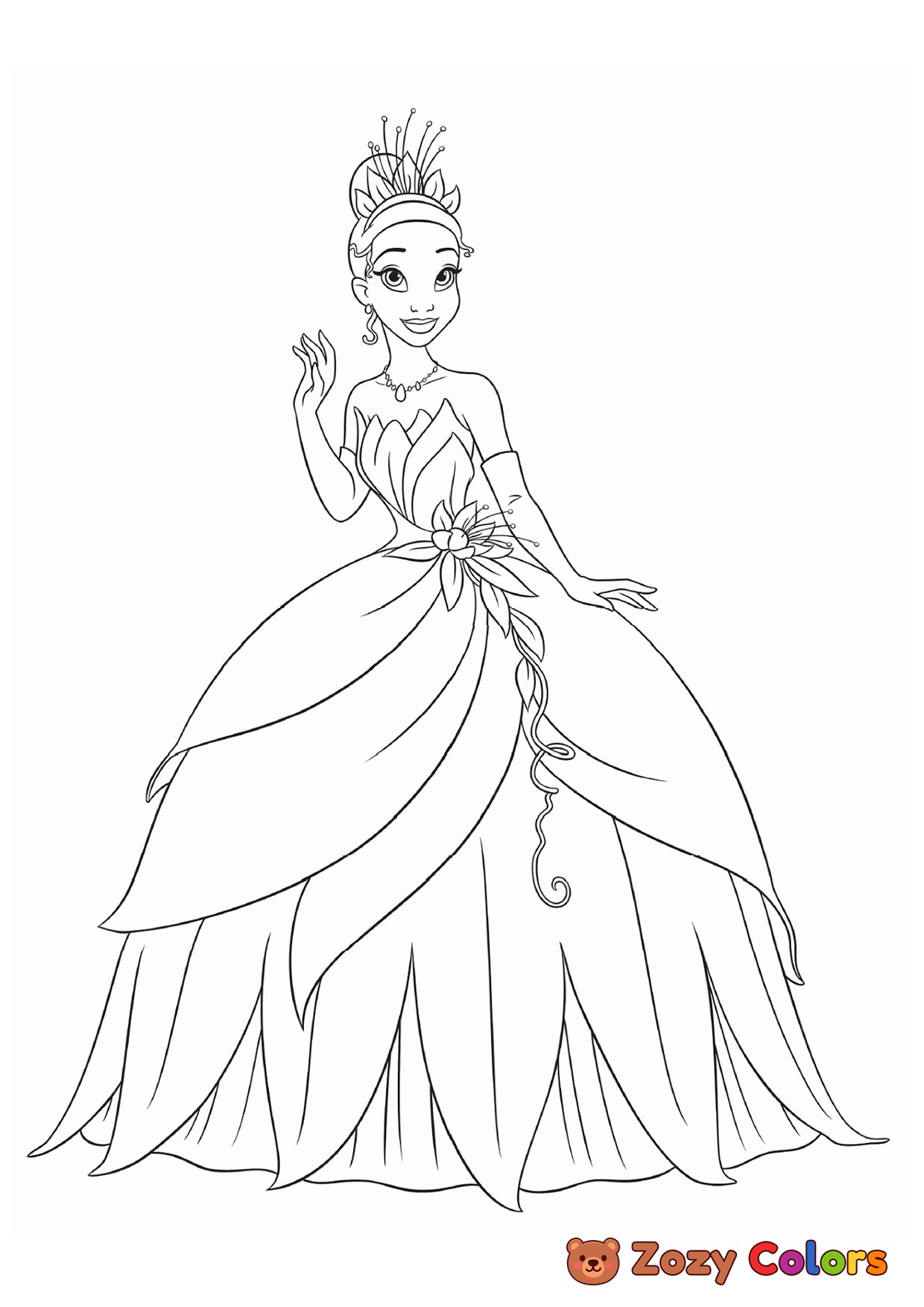 Free Tiana Disney princess coloring page