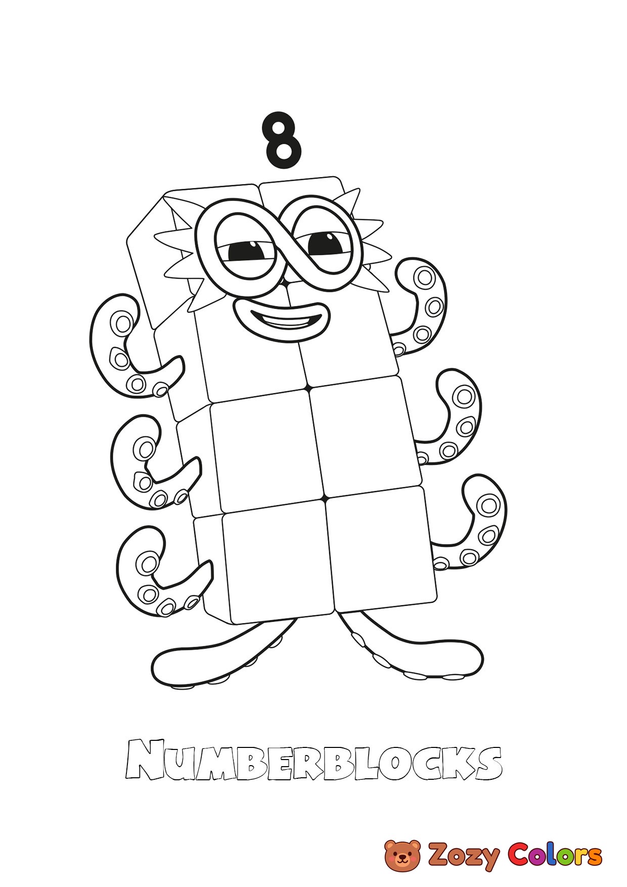 Free Number 8 Numberblocks coloring page