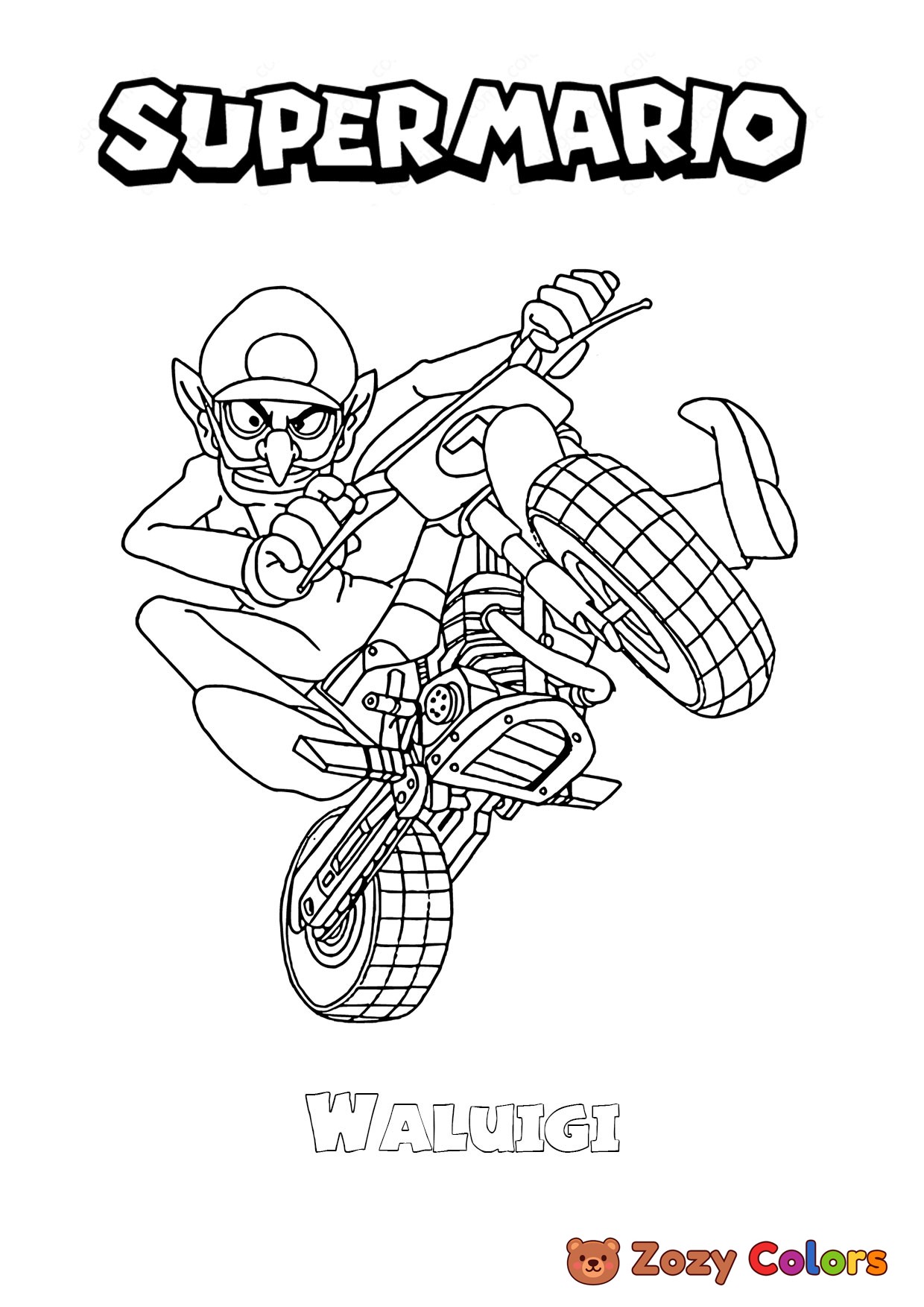 Free Waluigi from Super Mario coloring page