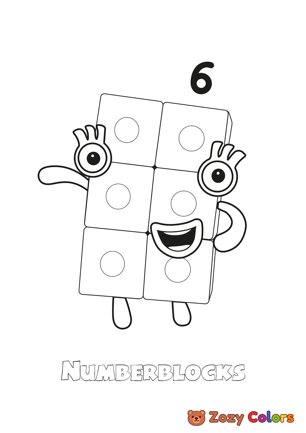Free Number 6 Numberblocks coloring page