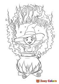 Halloween witch with a cauldron