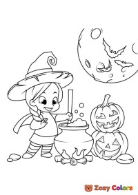 Halloween witch making potions