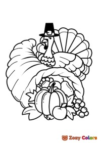 Thanksgiving day cornucopia with turkey