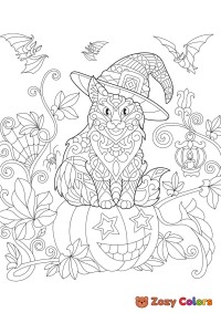 Cute hallween cat - Adult coloring