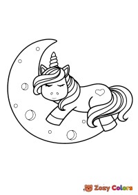Unicorn sleeping on a moon