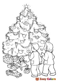 Kids watching Christmas tree