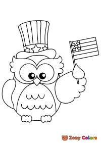 American Owl waving a flag
