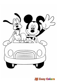 Mickey Mouse driving Goofy