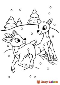 Rudolph the raindeer playing in snow