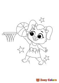 Puppy playing basketball