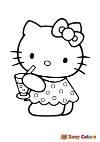 Hello Kitty drinking juice