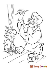 Gepeto making Pinocchio