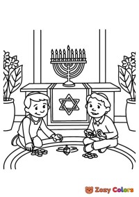 Boys on Hanukkah with Dreidels