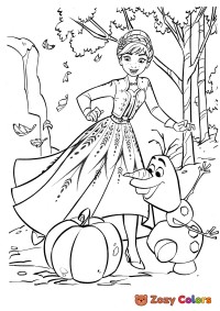 Olaf and Anna with a pumpkin