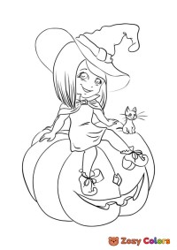 Halloween witch on a pumpkin