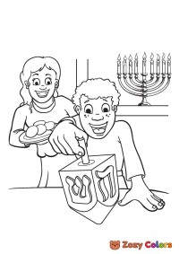 Kid with Dreidel on Hanukkah