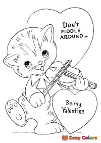 Valentines cat playing violin