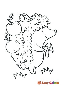 Cute hedgehog with apples