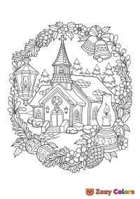 Advent church and ornaments