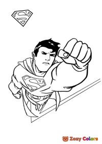 Superman flying with a fist