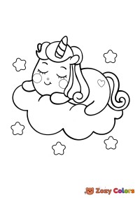 Unicorn sleeping on a cloud
