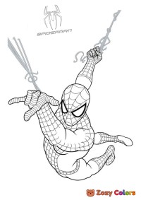 Spiderman swinging on a web