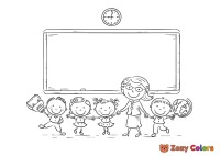 Kids in front of blackboard