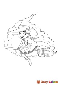 Halloween witch flying on a broom