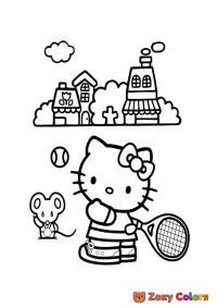 Hello Kitty playing tennis
