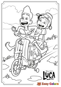 Luca and Alberto riding a Vespa