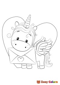 Unicorn with valentines card