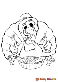 Thanksgiving turkey eating a pie