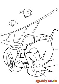 Lightning McQueen's tire has blown